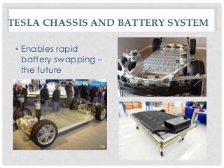 TESLA CHASSIS AND BATTERY SYSTEM
• Enables rapid
battery swapping –
the future

 