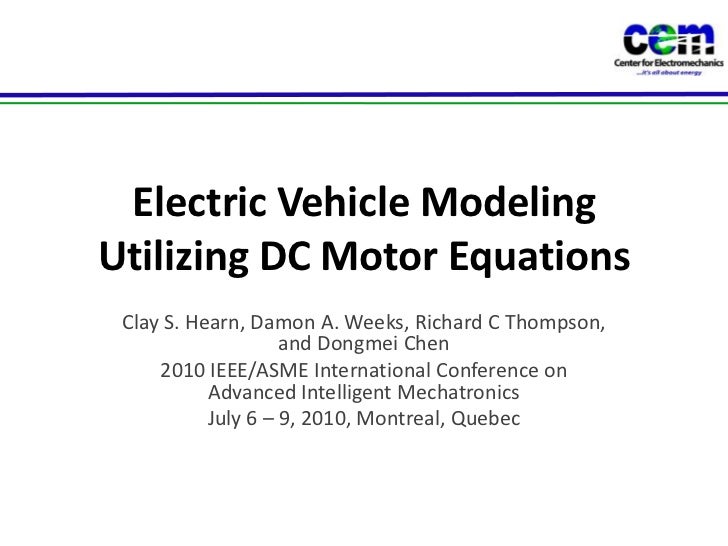 Electric vehicle modeling utilizing dc motor equations clay hearn