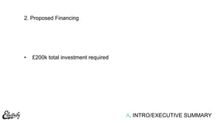 A. INTRO/EXECUTIVE SUMMARY
2. Proposed Financing
• £200k total investment required
 