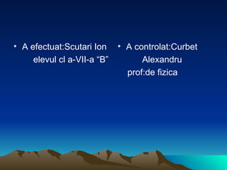 A efectuat:Scutari Ion elevul cl a-VII-a “B”  A controlat:Curbet Alexandru prof:de fizica 