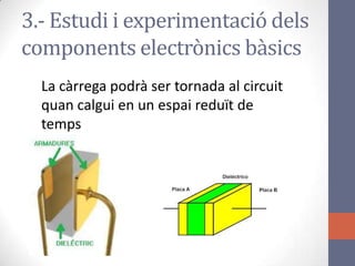 3.- Estudi i experimentació dels
components electrònics bàsics
La càrrega podrà ser tornada al circuit
quan calgui en un espai reduït de
temps
 