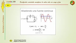 2015
Instala BER
Manuel Augusto Pesantez
Magister en TeledetecciónC
ELECTRÓNICADEPOTENCIA
1
Rectificador controlable monofásico de media onda con carga y fem
 