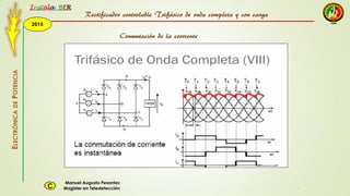 2015
Instala BER
Manuel Augusto Pesantez
Magister en TeledetecciónC
ELECTRÓNICADEPOTENCIA
1
Rectificador controlable Trifásico de onda completa y con carga
Conmutación de la corriente
 