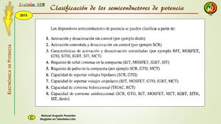 2015
Instala BER
Manuel Augusto Pesantez
Magister en TeledetecciónC
ELECTRÓNICADEPOTENCIA
1
Clasificación de los semiconductores de potencia
 