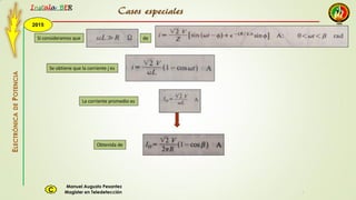 2015
Instala BER
Manuel Augusto Pesantez
Magister en TeledetecciónC
ELECTRÓNICADEPOTENCIA
1
Si consideramos que
Obtenida de
Se obtiene que la corriente i es
La corriente promedio es
de
Casos especiales
 