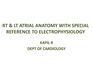 RT & LT ATRIAL ANATOMY WITH SPECIAL
REFERENCE TO ELECTROPHYSIOLOGY
KAPIL R
DEPT OF CARDIOLOGY
 