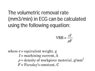 The volumetric removal rate
(mm3/min) in ECG can be calculated
using the following equation:
The volumetric removal rate
(mm3/min) in ECG can be calculated
using the following equation:
 