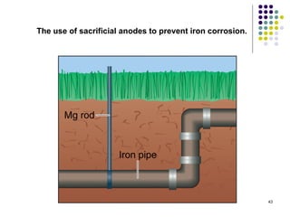 The use of sacrificial anodes to prevent iron corrosion.




                                                           43
 