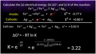Anode Rxn Example ELECTROCHEMISTRY for engineerings and scientist | PPTX