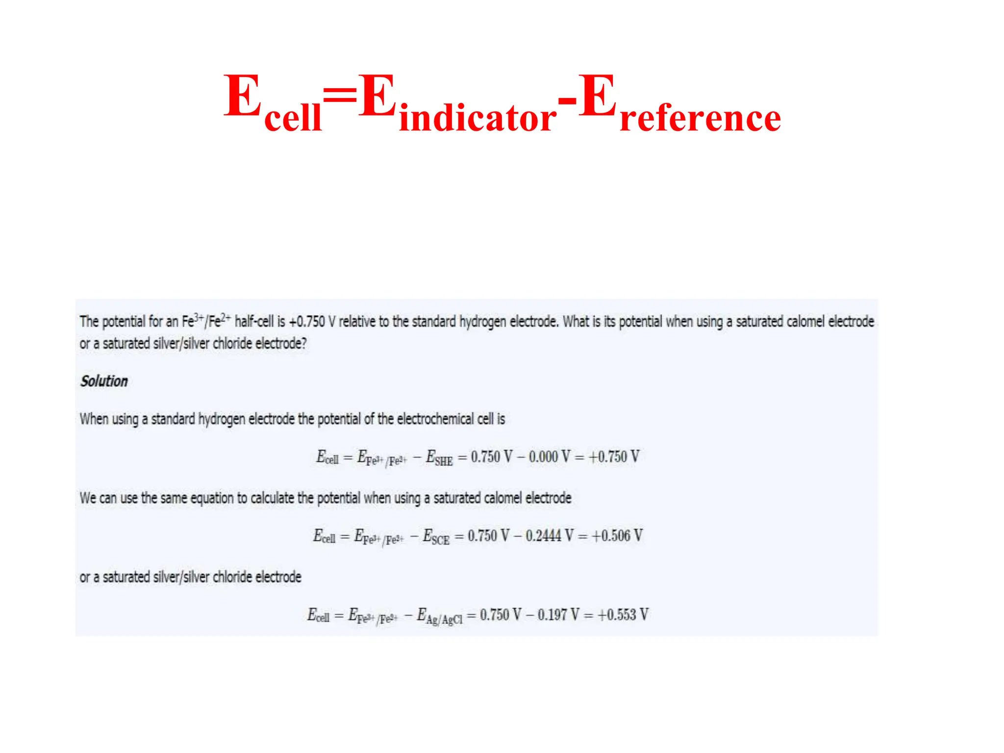 Ecell=Eindicator-Ereference
 