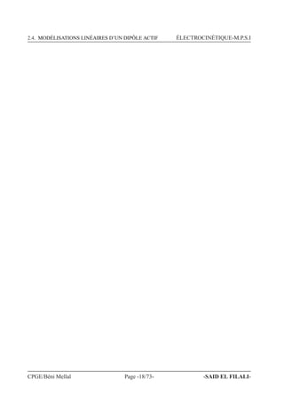 2.4. MODÉLISATIONS LINÉAIRES D’UN DIPÔLE ACTIF ÉLECTROCINÉTIQUE-M.P.S.I
CPGE/Béni Mellal Page -18/73- -SAID EL FILALI-
 