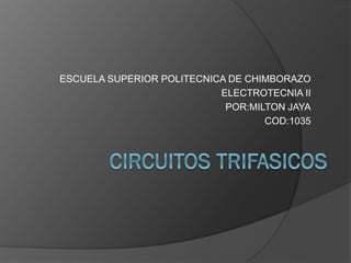 ESCUELA SUPERIOR POLITECNICA DE CHIMBORAZO
ELECTROTECNIA II
POR:MILTON JAYA
COD:1035
 