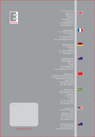 International Headquarters

Electrolube UK
Kingsbury Park
Midland Road
Swadlincote
Derbyshire DE11 0AN
United Kingdom
Tel: +44(0) 1283 222111
Fax: +44(0) 1283 550177
Email: info@hkw.co.uk

Clean, Protect, Lubricate

Electrolube France
13 rue Vladimir Jankélévitch
77184 Emerainville
France
Tel: +33 (0)1 61 44 08 80
Fax: +33 (0)1 60 33 06 63
Email: electrolube@hk-wentworth.fr

Electrolube Germany
Friedrich-Ebert-Str.6
50996 Köln
Germany
Tel: +49 (0) 221 935535-0
Fax: +49 (0) 221 935535-19
Email: el@hkwd.de

Cleaning

Electrolube Australia
Unit 3/98 Pittwater Road
PO Box 339, Brookvale
NSW 2100
Australia
Tel: +61 (0)2 9938 1566
Fax: +61 (0)2 9938 1467
Email: sales@hkwentworth.com.au

Conformal Coatings
Resins

Electrolube China
Building No.2, Mauhwa Industrial Park,
Caida 3rd Street, Caiyuan Industrial Zone,
Nancai Township, Shunyi District,
Beijing, 101300
Peoples Republic of China
Tel: +86 (10) 89475123
Fax: +86 (10) 89475077

Thermal Management
Contact Lubricants

Electrolube Brazil
Rua D. Pedro Henrique de
Orleans e Bragança, 364
Vila Jaguara
CEP 05117-000
São Paulo
Brazil
Tel: +55 (11) 3621-6800
Fax: +55 (11) 3621-6800
Email: hkw@hkw.com.br

Maintenance & Service Aids

Distributor:
Electrolube USA
7101 South Adams Street
Unit 8
Willowbrook, IL 60527
United Sates of America
Tel: (+1) 630-323-5100
Fax: (+1) 630-323-5101
Email: info@hkw.us.com

www.electrolube.com

Electrolube New Zealand
Tel: +64 (0) 9 836 6588
Fax: +64 (0) 9 836 9169
Email: sales@hkwentworth.co.nz

www.electrolube.com
Electrolube’s products are
specified and widely used
for the manufacture and
maintenance of electrical
and electronic components
and assemblies in the
following market segments:

Automotive
l
Military
l
Aerospace
l
Transport
l
Marine
l
Telecommunications
l
Medical
l

Maintenance
Consumer
l Electronics
Industrial
l Electronics
Traction
l
Utilities
l
Education
l
Service,
l Repair and

All Electrolube Packaging
is multi-lingual, and its international
network of field service
professional and specialist
distributors are connected directly
to the UK Technical Service
Department, meaning that
professional assistance and advice
are always available.

Electrolube
Europe's leading manufacturer
of electro-chemicals for the
electronics, automotive and
manufacturing industries.

AF International
The market leading brand of advanced
cleaning products for computers and
communications equipment in the
modern working environment.

The H. K. Wentworth Group

www.electrolube.com

Product Catalogue

EuroChemi
Provides innovative high-tech
chemical solutions for niche
applications in the fields of cleaning,
agriculture, the railways, soil
contamination and erosion, along
with waterproofing technologies for
many materials.

 