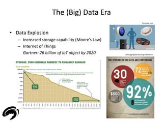 The (Big) Data Era 
• Data Explosion 
– Increased storage capability (Moore’s Law) 
– Internet of Things 
Gartner: 26 billion of IoT object by 2020 
4 
Techradar.com 
Data aggregated by Gongos Research 
 