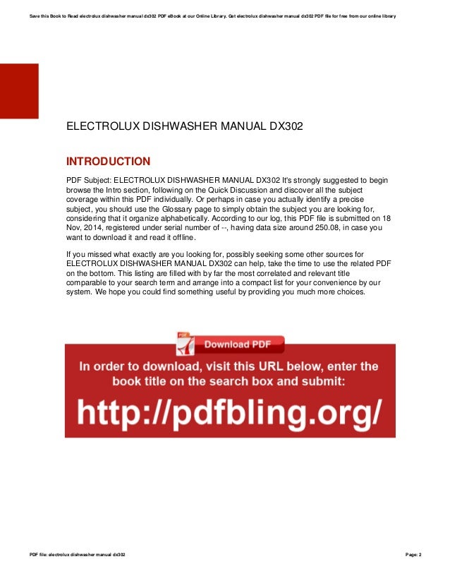 Electrolux dishwasher manual dx302