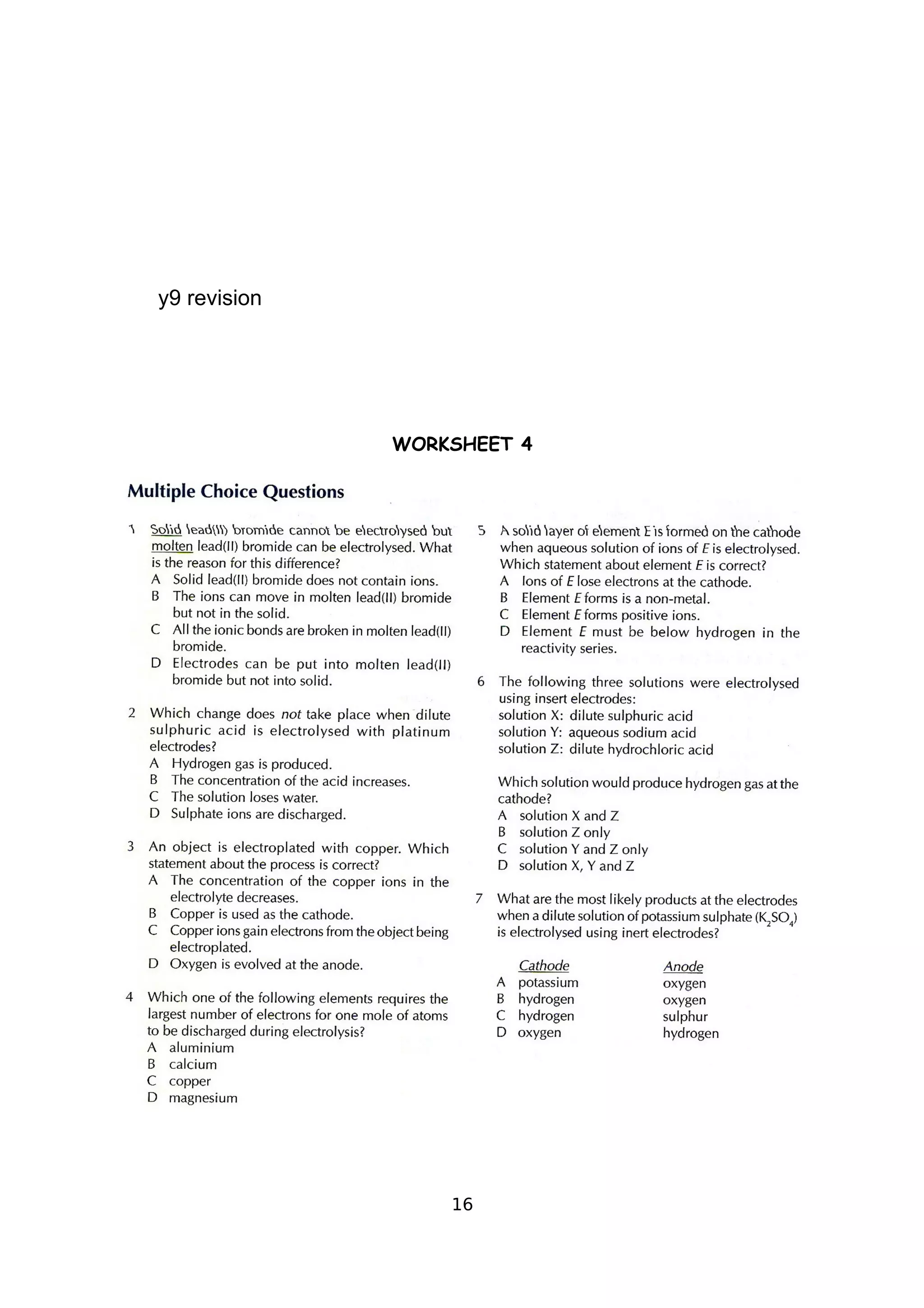 WORKSHEET 4
16
y9 revision
 