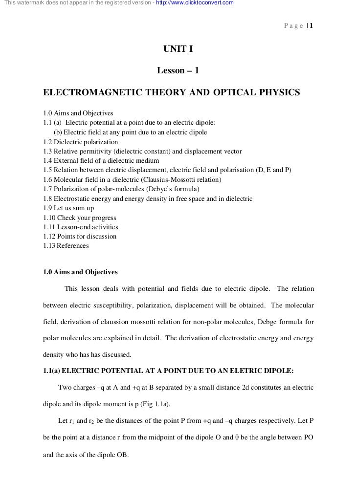 Electromagnetism B U Study Material
