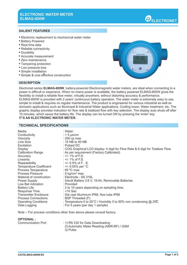 Flow Meter ELMAG 600W PDF