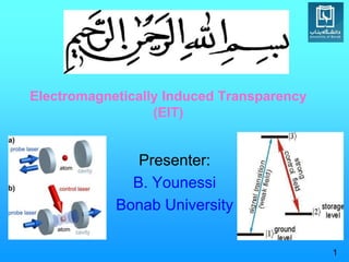 Electromagnetically Induced Transparency
(EIT)
Presenter:
B. Younessi
Bonab University
1
 