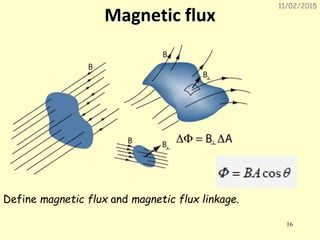 11/02/2015
16
Magnetic flux
Define magnetic flux and magnetic flux linkage.
 