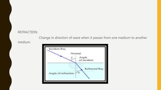 REFRACTION:
Change in direction of wave when it passes from one medium to another
medium.
 