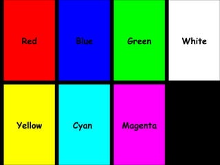 Red
Magenta
White
Yellow
Blue Green
Cyan
 