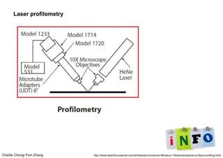 Charlie Chong/ Fion Zhang
Laser profilometry
http://www.laserfocusworld.com/articles/print/volume-46/issue-1/features/optical-surface-profiling.html
 