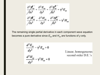 The remaining single partial derivative in each component wave equation
becomes a pure derivative since Ezs and Hxs are functions of y only.
 