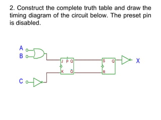 2. Construct the complete truth table and draw the timing diagram of the circuit below. The preset pin is disabled.