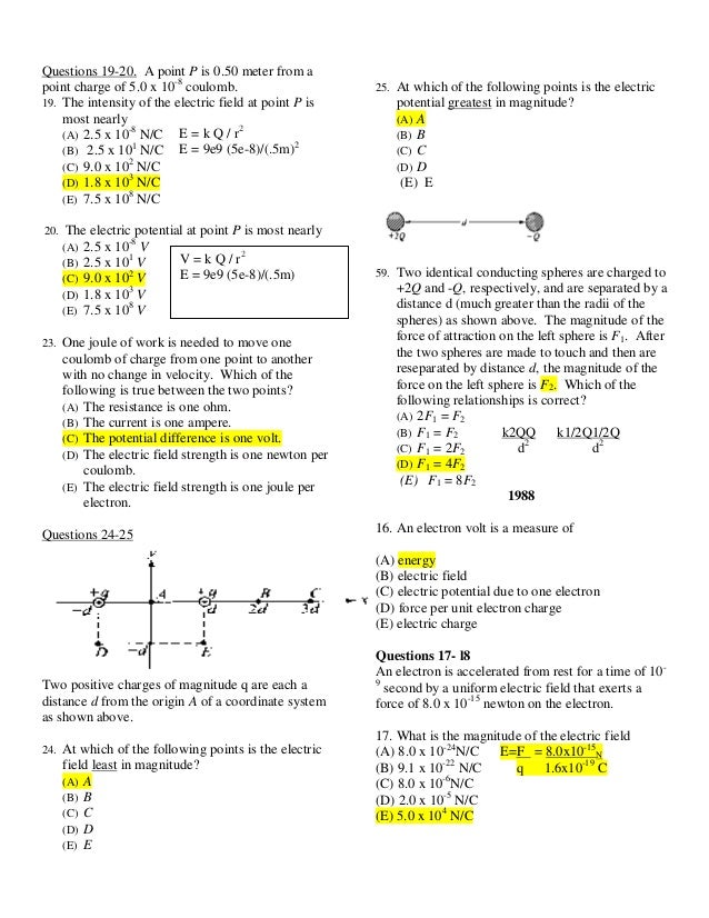 Electromagnetism Ap Multiplechoiceanswers11 1