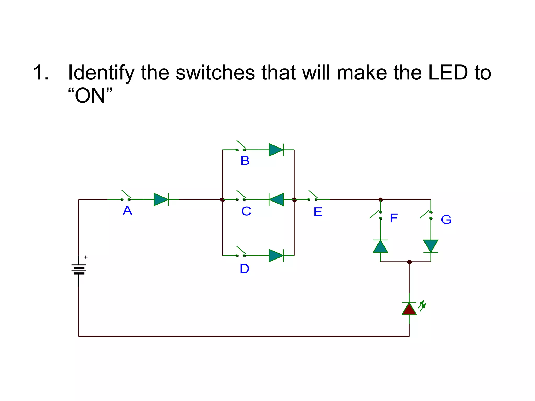 Identify the switches that will make the LED to “ON” 