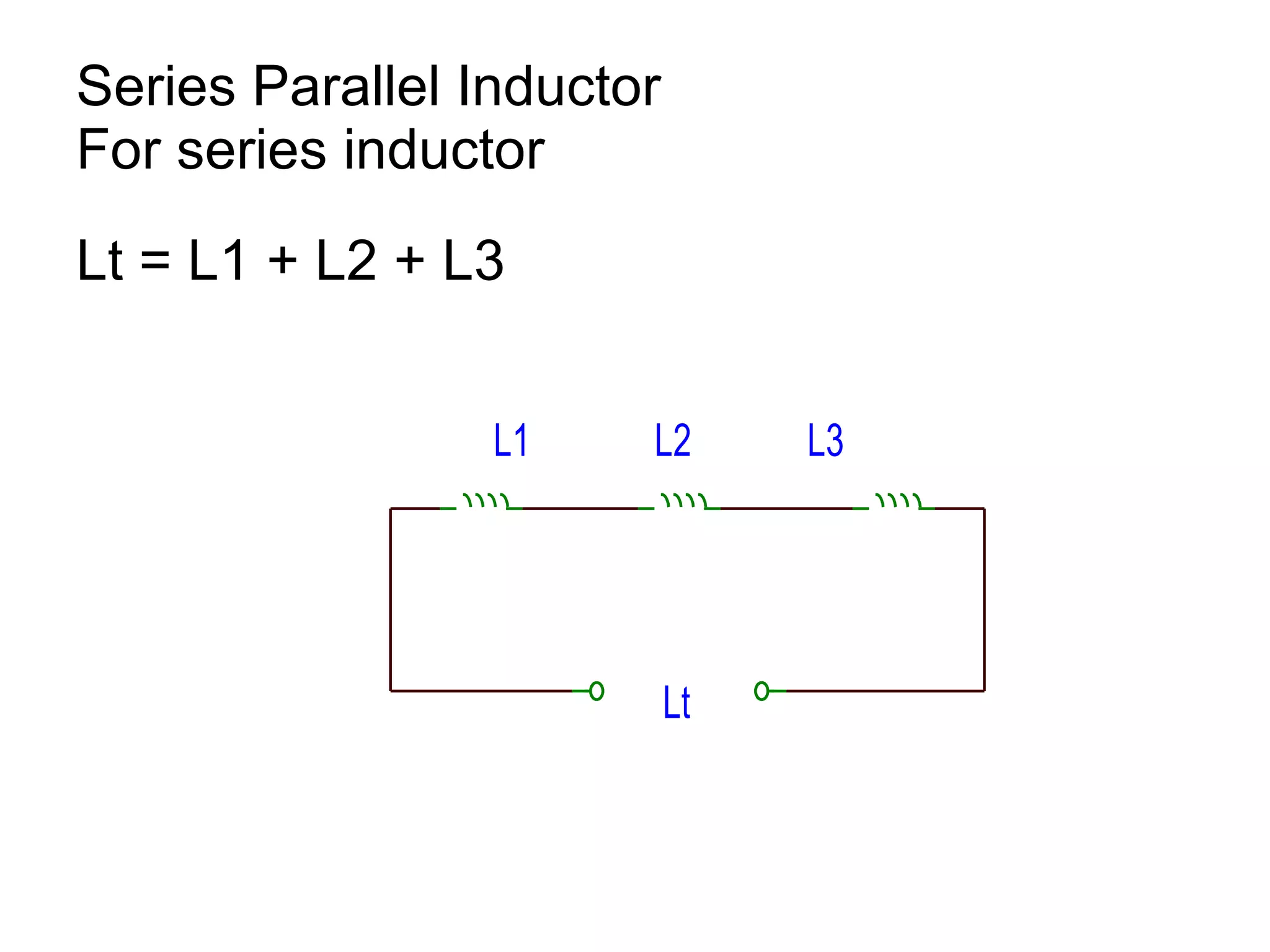 Series Parallel Inductor For series inductor Lt = L1 + L2 + L3 