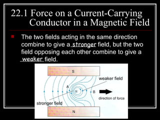 Force on a Moving Charge in a
Magnetic Field
   Fleming’s left-hand rule can be applied to all
    moving charges.
      ...