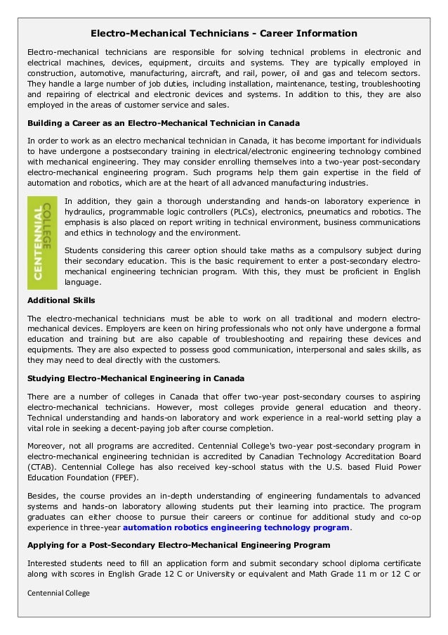 electro mechanical technician program and career information electro mechanical technician resumes