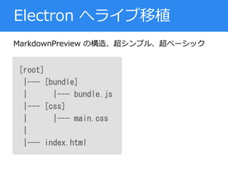 MarkdownPreview の構造、超シンプル、超ベーシック
Electron へライブ移植
 