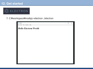 12. Get started
7. C:workspacenodejs>electron ./electron
 