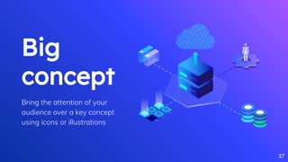 Big
concept
Bring the attention of your
audience over a key concept
using icons or illustrations
27
 
