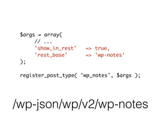 /wp-json/wp/v2/wp-notes
$args = array(
// ...
'show_in_rest' => true,
'rest_base' => 'wp-notes'
);
register_post_type( 'wp_notes', $args );
 