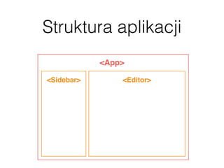 Struktura aplikacji
<App>
<Editor><Sidebar>
 