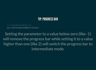 TIP: PROGRESS BARTIP: PROGRESS BAR
// www/js/script.js
const { ipcRenderer } = require('electron')
ipcRenderer.on('test-pr...