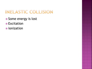  Some energy is lost
 Excitation
 ionization
 