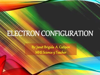 ELECTRON CONFIGURATION
By: Janet Brigida A. Catipon
MHS Science 9 Teacher
 