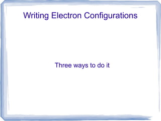 Writing Electron Configurations

Three ways to do it

 