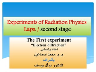 Experiments of Radiation Physics
Laps. / second stage
T The First experiment
“Electron diffraction”
‫وتحضير‬ ‫اعداد‬
‫م‬.‫م‬.‫اسماعيل‬ ‫محمد‬
‫بأشراف‬
‫يوسف‬ ‫نوفل‬ ‫الدكتور‬
 