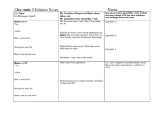 Electronic 3 column notes for units 5, 6, & 7 event