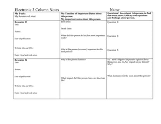 Electronic 3 column notes for units 5, 6, & 7 person