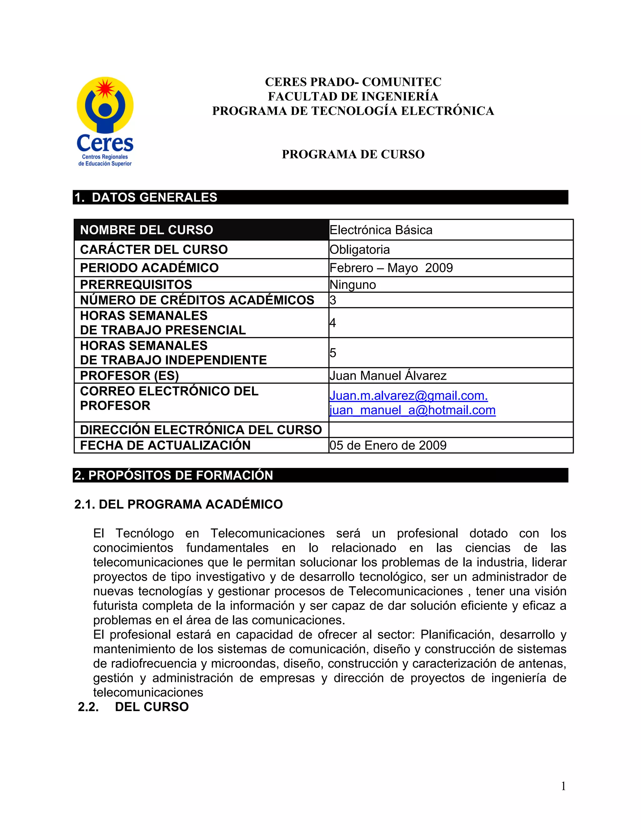 Programa Analitico de electrónica básica
