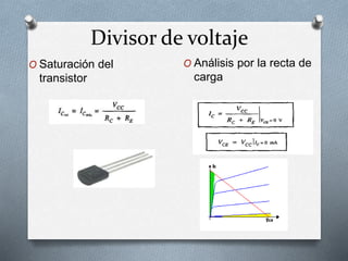 Divisor de voltaje
O Saturación del
transistor
O Análisis por la recta de
carga
 
