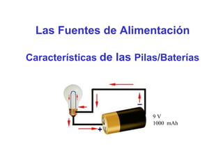 Las Fuentes de Alimentación
Características de las Pilas/Baterías
9 V
1000 mAh
 