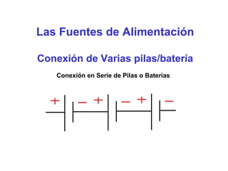 Las Fuentes de Alimentación
Conexión de Varias pilas/batería
Conexión en Serie de Pilas o Baterías
 